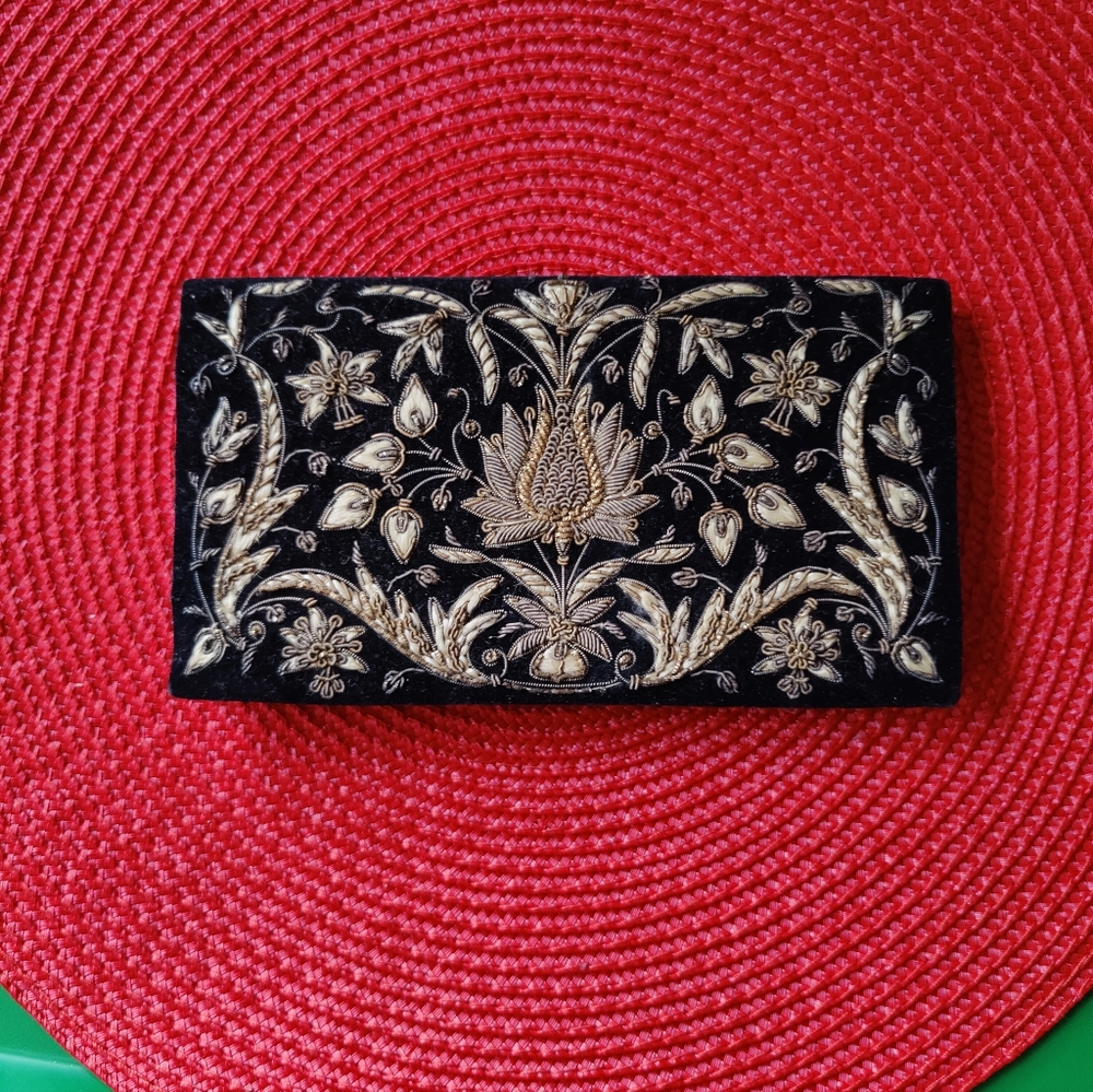 Black vintage velvet clutch purse